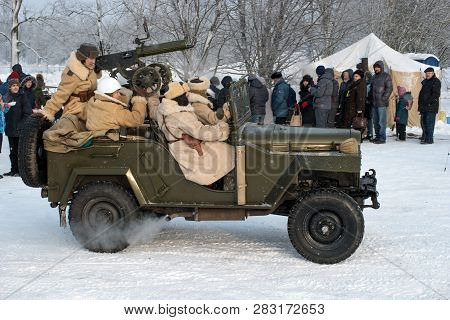 Krasnoye Selo, St. Petersburg, Russia - January 19, 2019: Military Historical Reconstruction - The B