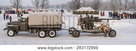 St. Petersburg, Russia - January 19, 2019: Military Historical Reconstruction - The Battle For Lenin