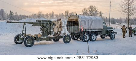 St. Petersburg, Russia - January 19, 2019: Military Historical Reconstruction - The Battle For Lenin