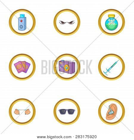 Hitman Icons Set. Cartoon Set Of 9 Hitman Icons For Web Isolated On White Background