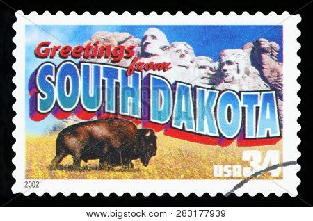United States - Circa 2002: A Postage Stamp Printed In Usa Showing An Image Of The South Dakota Stat