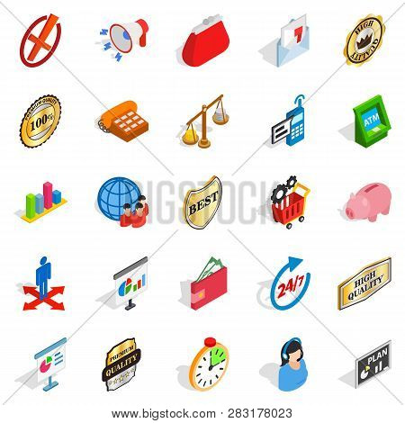Fiscal Icons Set. Isometric Set Of 25 Fiscal Icons For Web Isolated On White Background