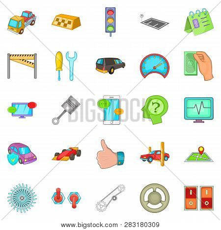 Car Overhaul Icons Set. Cartoon Set Of 25 Car Overhaul Icons For Web Isolated On White Background