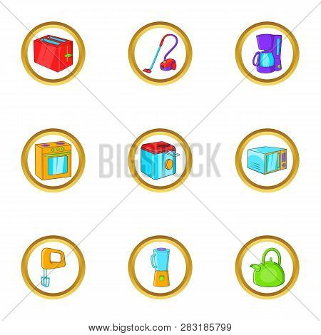 House Electronics Icon Set. Cartoon Set Of 9 House Electronics Icons For Web Isolated On White Backg