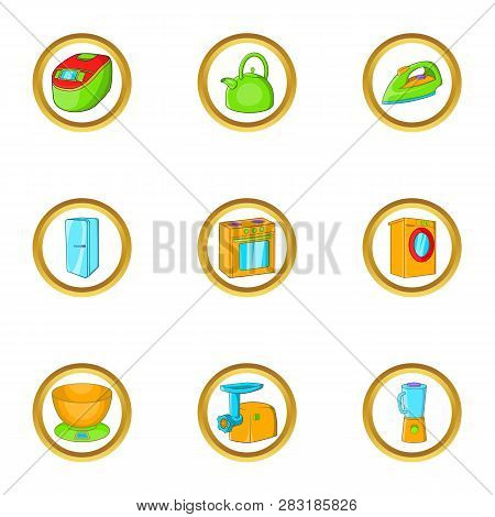 Household Icon Set. Cartoon Set Of 9 Household Icons For Web Isolated On White Background