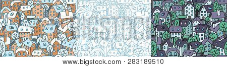Cute Seamless Pattern With Houses And Courtyards