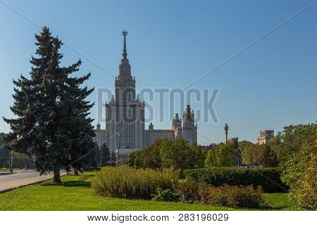 Moscow, Russia- 21 September 2014: Main Building Of The Moscow Lomonosov. State University. It Is Th