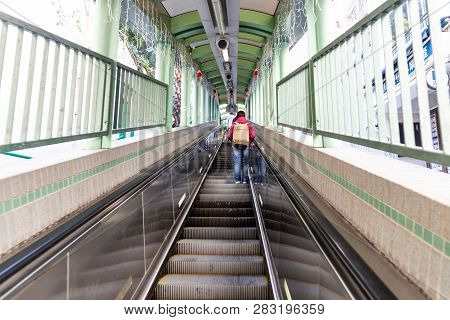 Hong Kong, February 9, 2019:  The Central Mid-levels Escalator And Walkway System Is The Longest Out