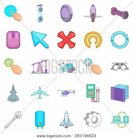 Advanced Technologies Icons Set. Cartoon Set Of 25 Advanced Technologies Icons For Web Isolated On W
