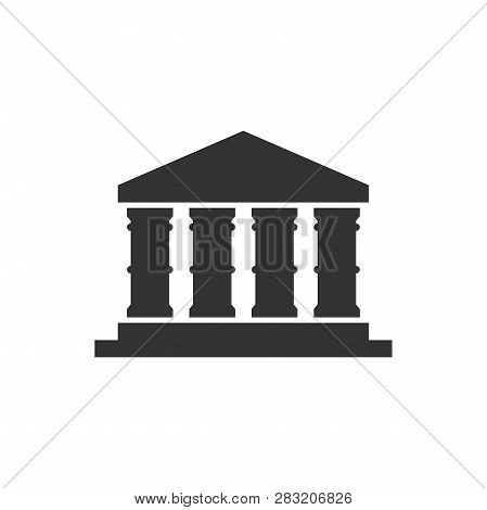 Bank Building Icon In Flat Style. Government Architecture Vector Illustration On White Isolated Back