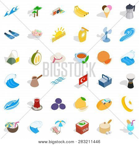 Turkey Tourism Icons Set. Isometric Style Of 36 Turkey Tourism Icons For Web Isolated On White Backg