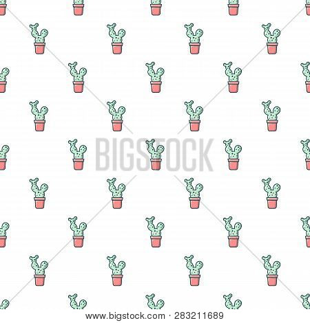 Opuntia Cactus Pattern In Cartoon Style. Seamless Pattern Illustration