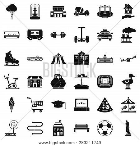 Urban Thing Icons Set. Simple Style Of 36 Urban Thing Icons For Web Isolated On White Background
