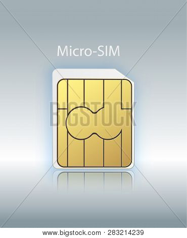 Vector Micro Sim Mobile Cellular Phone Sim Card Chip Isolated On Background. Vector Stock Illustrati