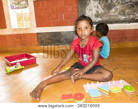 Puduchery, India - December Circa, 2018. Interior Of Poor Kids Playing Room Creche With Unidentified