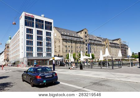 Copenhagen, Denmark - June 27, 2018: The Scandic Hotel Front And Hotel Admiral