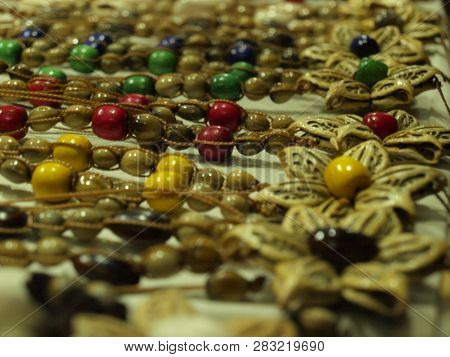 Varadero, Cuba - June 25, 2018: Souvenir Market For Tourist In Varadero. Necklaces Handmade With Rop