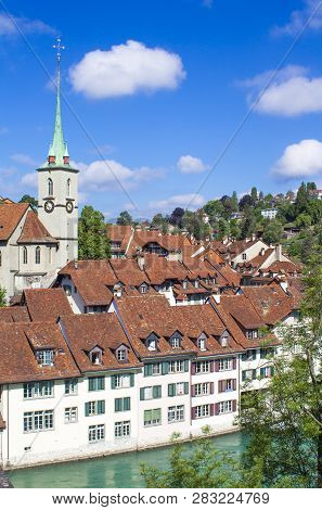 View Of Bern. Aare River. Church Nidde Kirche