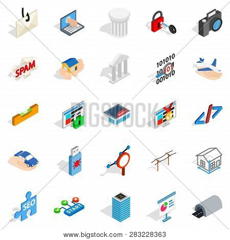 Seo Optimisation Icons Set. Isometric Set Of 25 Seo Optimisation Icons For Web Isolated On White Bac