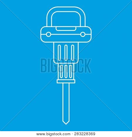 Pneumatic Hammer Icon Blue Outline Style Isolated Illustration. Thin Line Sign