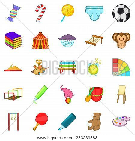 Schoolyard Icons Set. Cartoon Set Of 25 Schoolyard Icons For Web Isolated On White Background