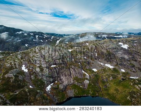 Aerial View. Lakes In Mountains Norway