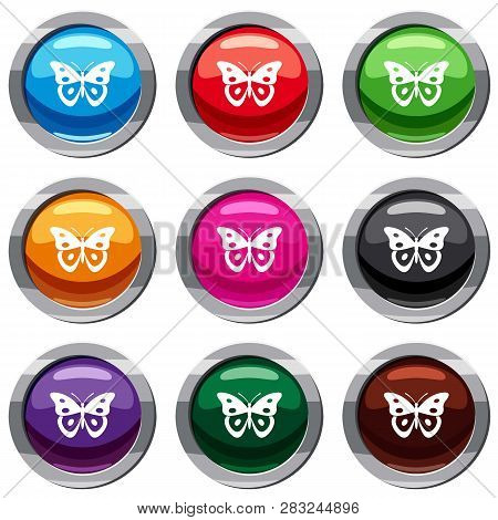 Butterfly Pierid Set Icon Isolated On White. 9 Icon Collection Illustration