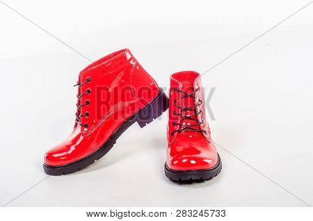 Womens Flat Photo Black Shoes Isolated On White Background