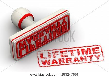 Lifetime Warranty. Seal And Imprint. Red Seal And Imprint Lifetime Warranty On White Surface. Isolat