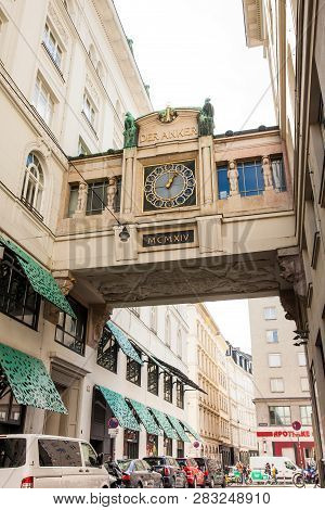 Vienna, Austria - April, 2018: The Ankeruhr Vienna A Beautiful Clock Located At Hoher Markt On The N