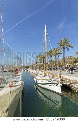 Moored Boats Along The Paseo Maritimo On A Sunny Winter Day