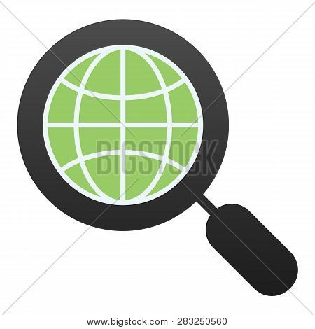 Global Search Flat Icon. Earth And Magnifying Glass Color Icons In Trendy Flat Style. Magnifyer And 