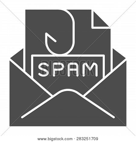 Spam Mail Solid Icon. Spam Letter In Envelope Vector Illustration Isolated On White. Message With Ho