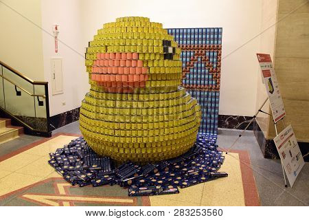 Yellow Rubber Toy Duck, Canstruction Public Art Exhibit At Merchandise Mart, Chicago, Il September 1
