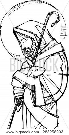 Jesus Christ Good Shepherd Ink Illustration