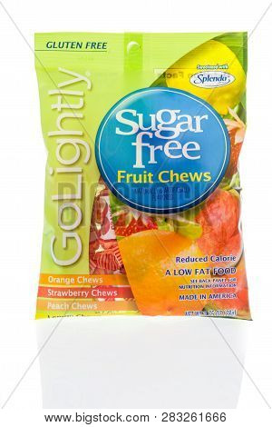 Winneconne, Wi - 8 February 2019: A Package Of Go Lightly Sugar Free Fruit Chews Sweetend With Splen