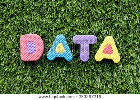 Color Alphabet Letter In Word Data On Artificial Green Grass Background