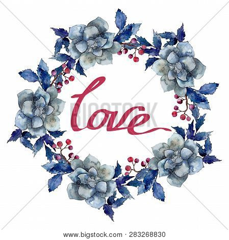 Peony And Succulent Bouquet Floral Flower. Watercolor Background Illustration Set. Frame Border Orna