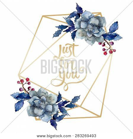 Peony And Succulent Bouquet Floral Flower. Watercolor Background Illustration Set. Frame Border Orna