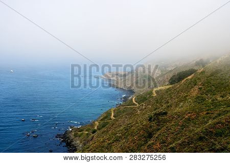 View Of The Pacific Ocean From The Mountain. California, Usa