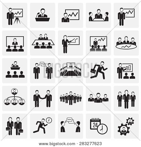 Teamworking Set On Squares Background Icons For Wep Or App Using