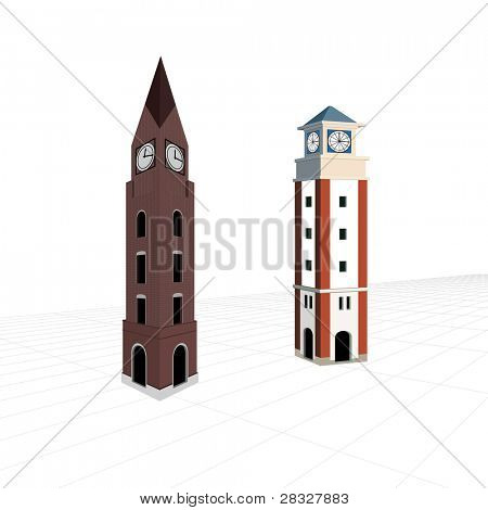 Vector kaksi kelloa tornit, blueprint