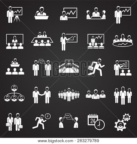 Teamworking Set On Black Background Icons For Wep Or App Using