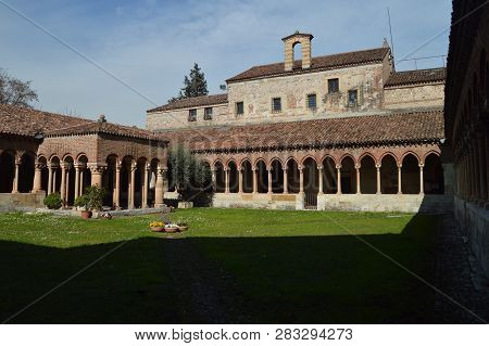 Nice Cloister In The Interior Of The San Zenon Church In Verona. Travel, Holidays, Architecture. Mar