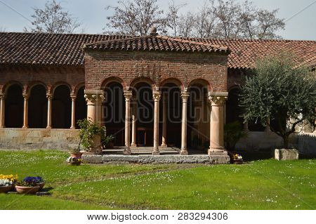 Nice Cloister In The Interior Of The San Zenon Church In Verona. Travel, Holidays, Architecture. Mar