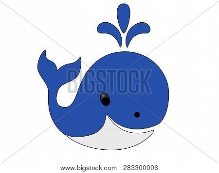 Whale. Cute Image Of A Marine Mammal. Picture For Children Whale Blue With Fantan From Back. Picture