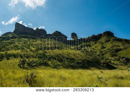 Eroded Rock Formations Decorate A Hill On The Tugela Gorge Hike On The Amphitheatre Mountain In The 