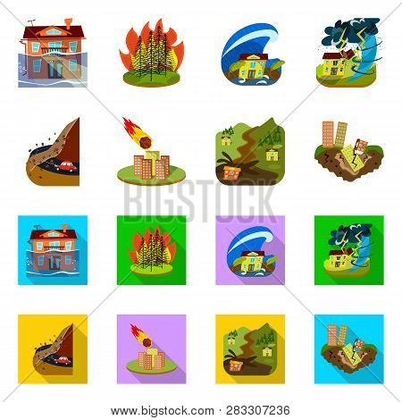 Vector Illustration Of Weather And Distress Sign. Set Of Weather And Crash Vector Icon For Stock.