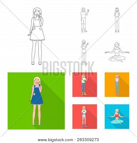 Vector Illustration Of Posture And Mood Symbol. Set Of Posture And Female Vector Icon For Stock.