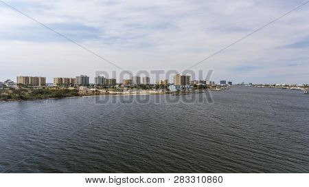 Aerial View Of Perdido Key, Florida And Ono Island, Alabama. February 2019.